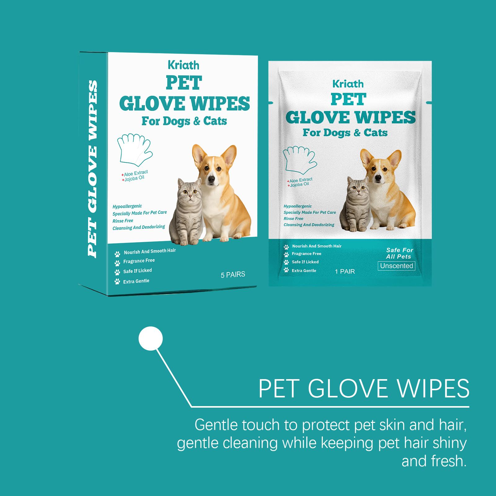 Kriath Pet Cleaning Gloves For Dogs And Cats, No Need For Bathing, Hair And Skin Cleaning, Dirt Care Gloves