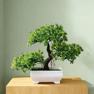 Realistic, Decorative artificial potted trees, White potted mini artificial green plants, suitable for decoration in corridors, cabinets, drawers, bookshelves, rooms and tabletops, Ideal choices for housewarming, Christmas, Halloween, Easter