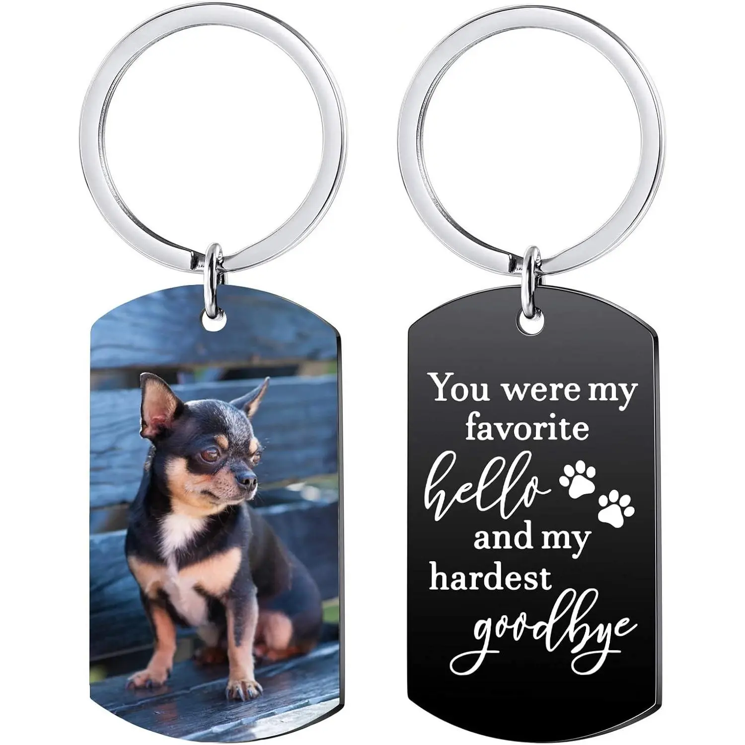 Stainless Steel Customizable Dog Commemorative Photo Keychain - Custom Text, Engraved Metal, Inscribed Pendant Keychains for Animals, Compassionate Pet Loss Gift, Couple Photo Customization, Anniversary/Birthday Gift, Custom Text Keychains, Engraved Metal