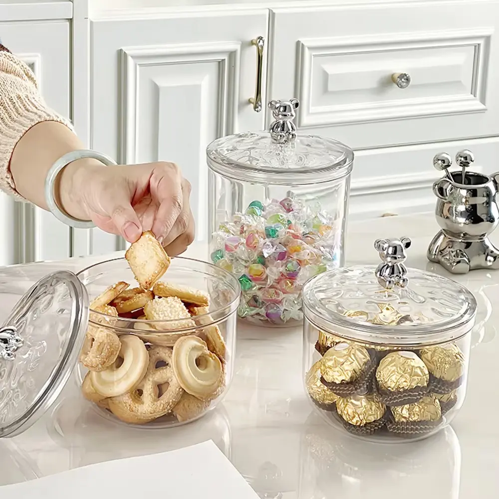 3 Pack Plastic Airtight Food Storage Jars With Lids Sealed Pantry Organizer Tea Candy Snack Grain Storage Containers Kitchen Counter Cabinet Organizer