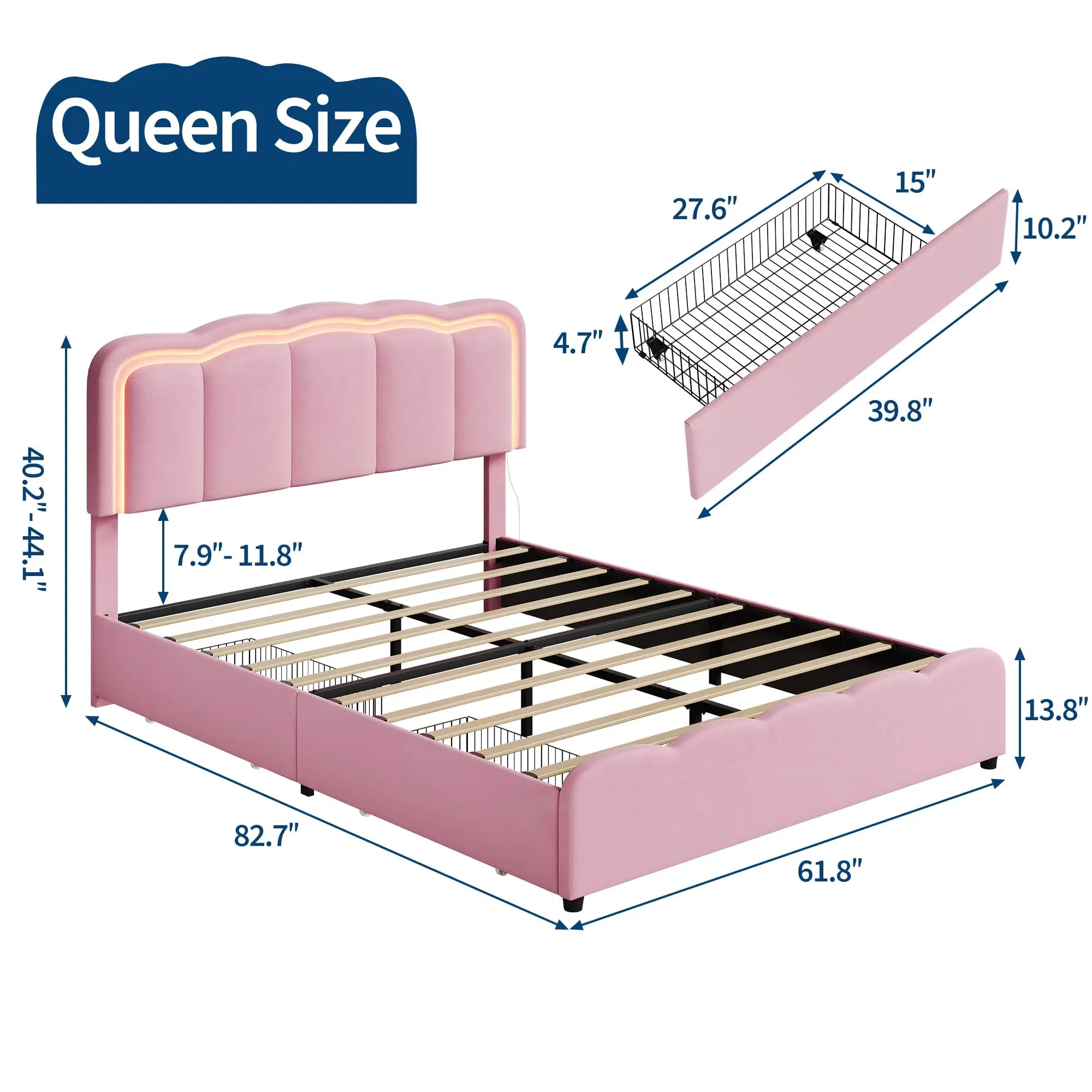 Twin Velvet Upholstered Bed Frame with Storage Drawers Blue Vertical Channel Tufted Piano Key Headboard Platform