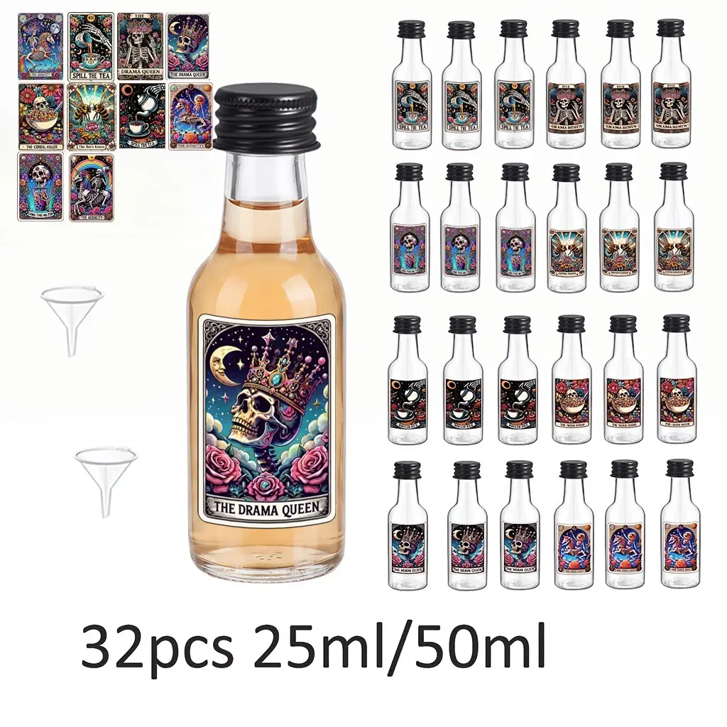 32pcs Halloween Creative Plastic Wine Bottles, Reusable Leak Proof, Multi Purpose Packaging, Ideal for Cocktails and Alcoholic Beverages
