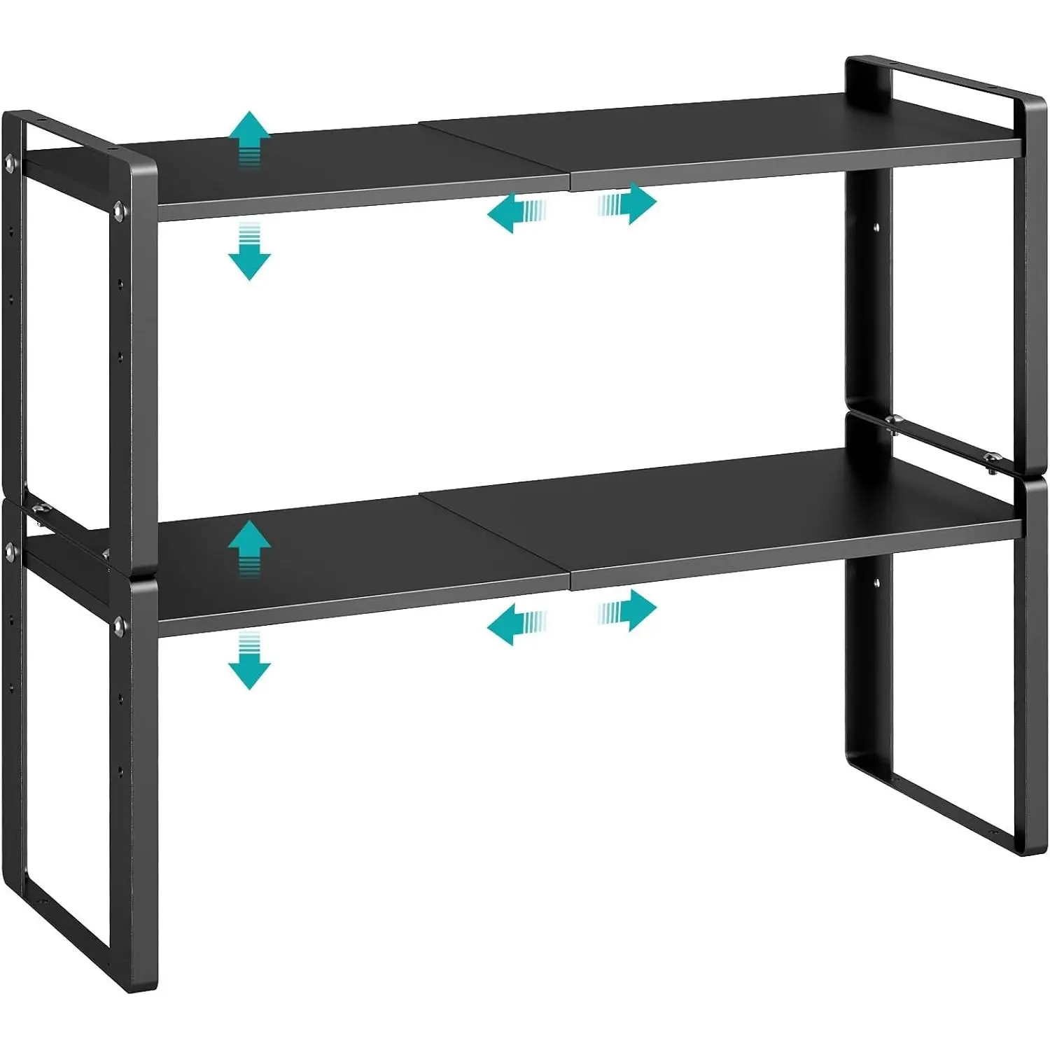 2 Pack Expandable Cabinet Organizer Shelves, 88lbs High Weight Capacity, Stackable Heavy-Duty Metal Storage Rack, Adjustable Cabinet Shelf for Kitchen, Pantry, Cupboard, Under Sink, Black