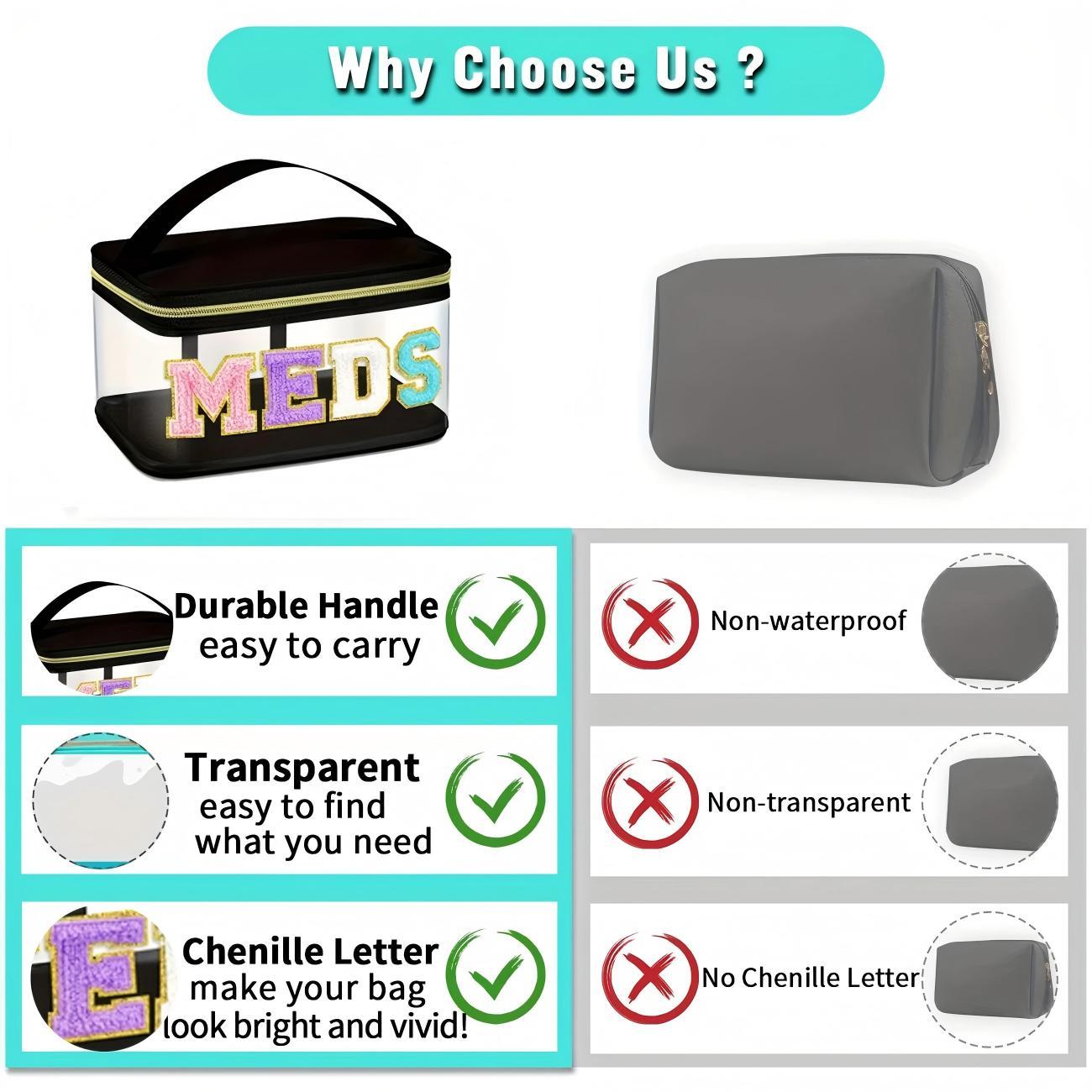 Hot Selling Fully Transparent Storage Bag with Embroidered Letters, Versatile Medicine Storage Bag for Easy Access, Hand In Hand Bag for Daily Organization, Space Saver Bags