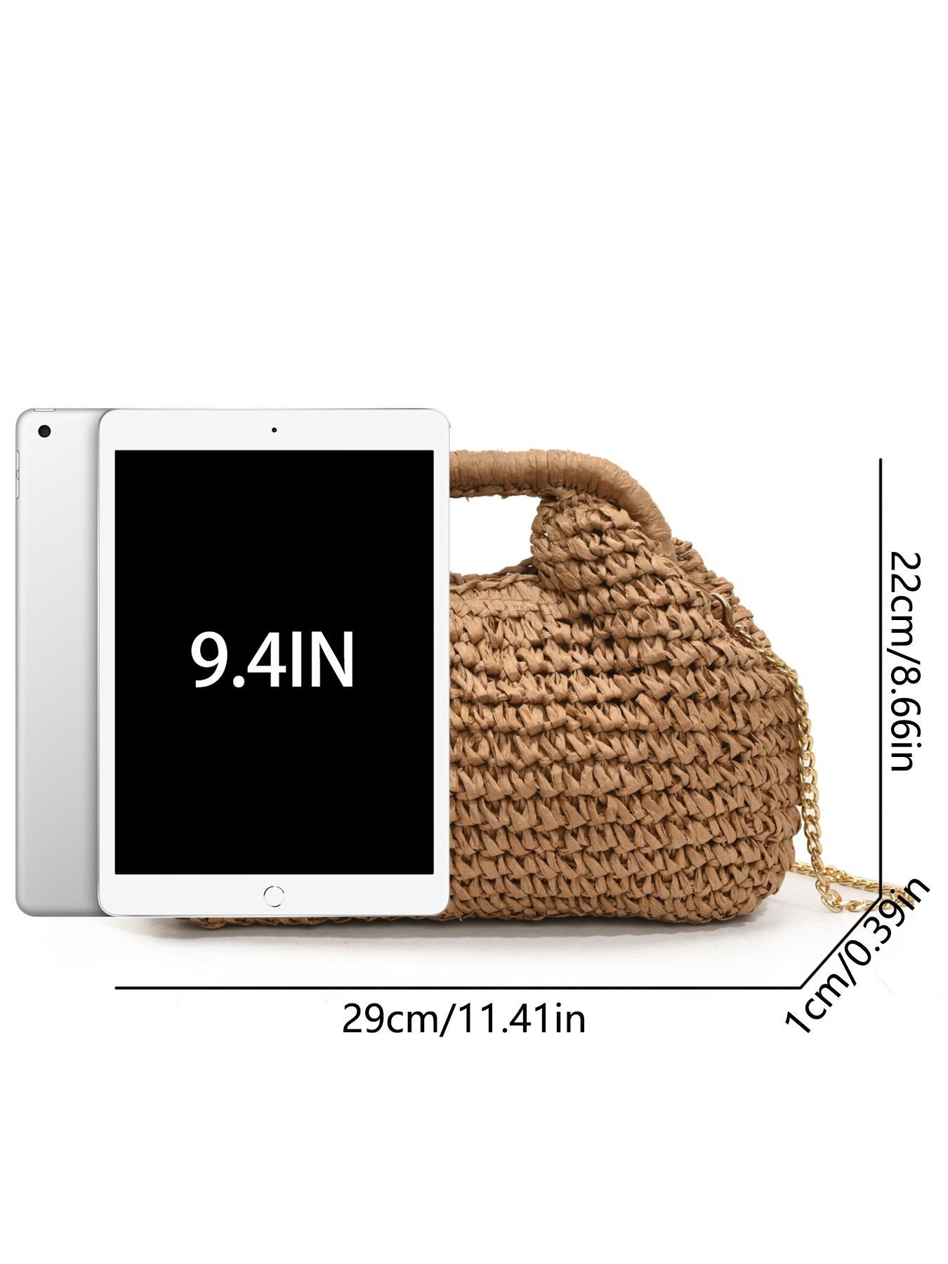 Women's Elegant Straw Bag, Fashionable Straw Crossbody Bag with Chain Strap, Casual Versatile Shoulder Bag for Daily Used, Half Moon Bag