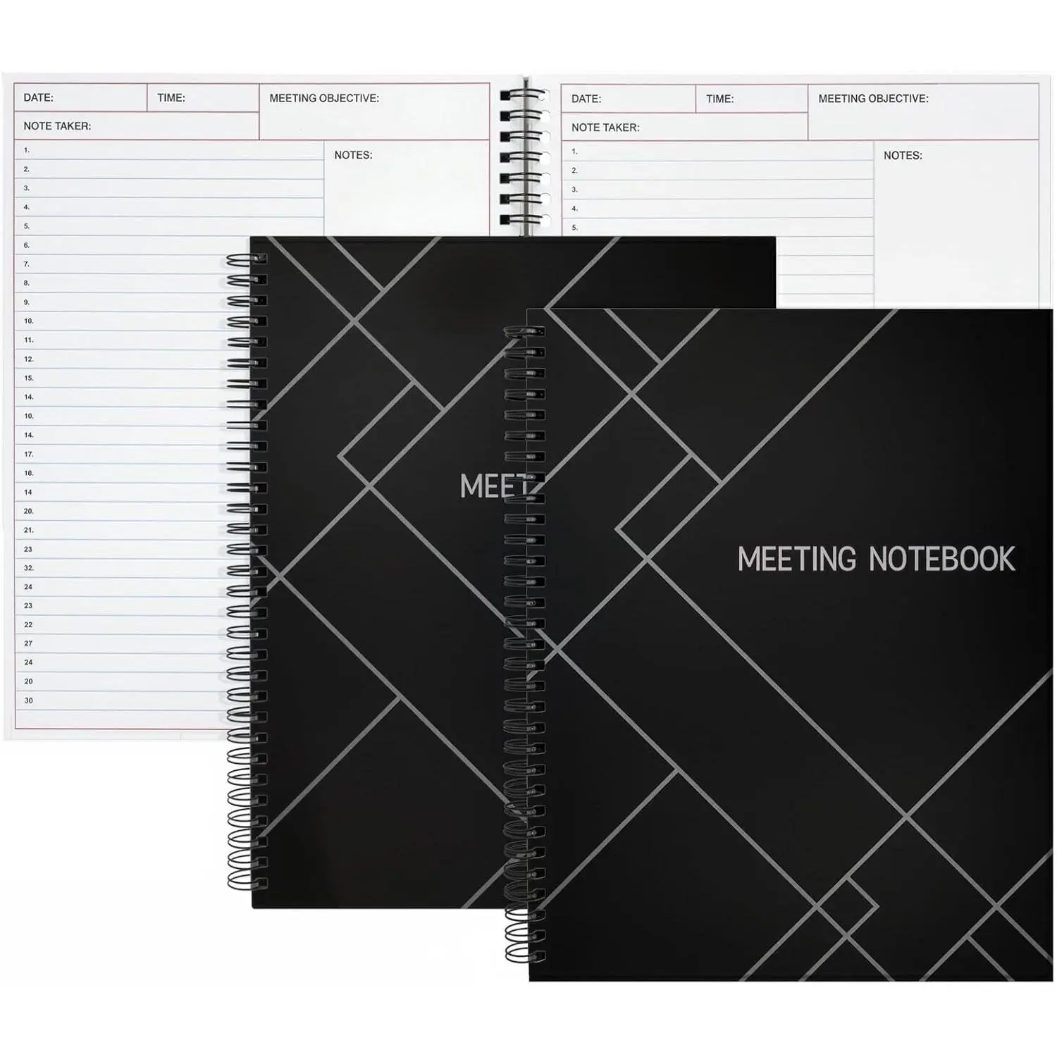 Meeting Notebooks for Work, 2 Pack Project Planner with Meeting Agenda, Minutes & Notes Sections, Lay-Flat Spiral Bound Work Organizer for Office, , and Business Use - 8.5x11 in