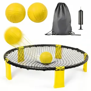 [Fahuac] Roundnet Game Set with 2 Balls & Carry Bag, Portable Beach Volleyball-Style Net for Backyard, Park, Camping, Yellow., Tailgating