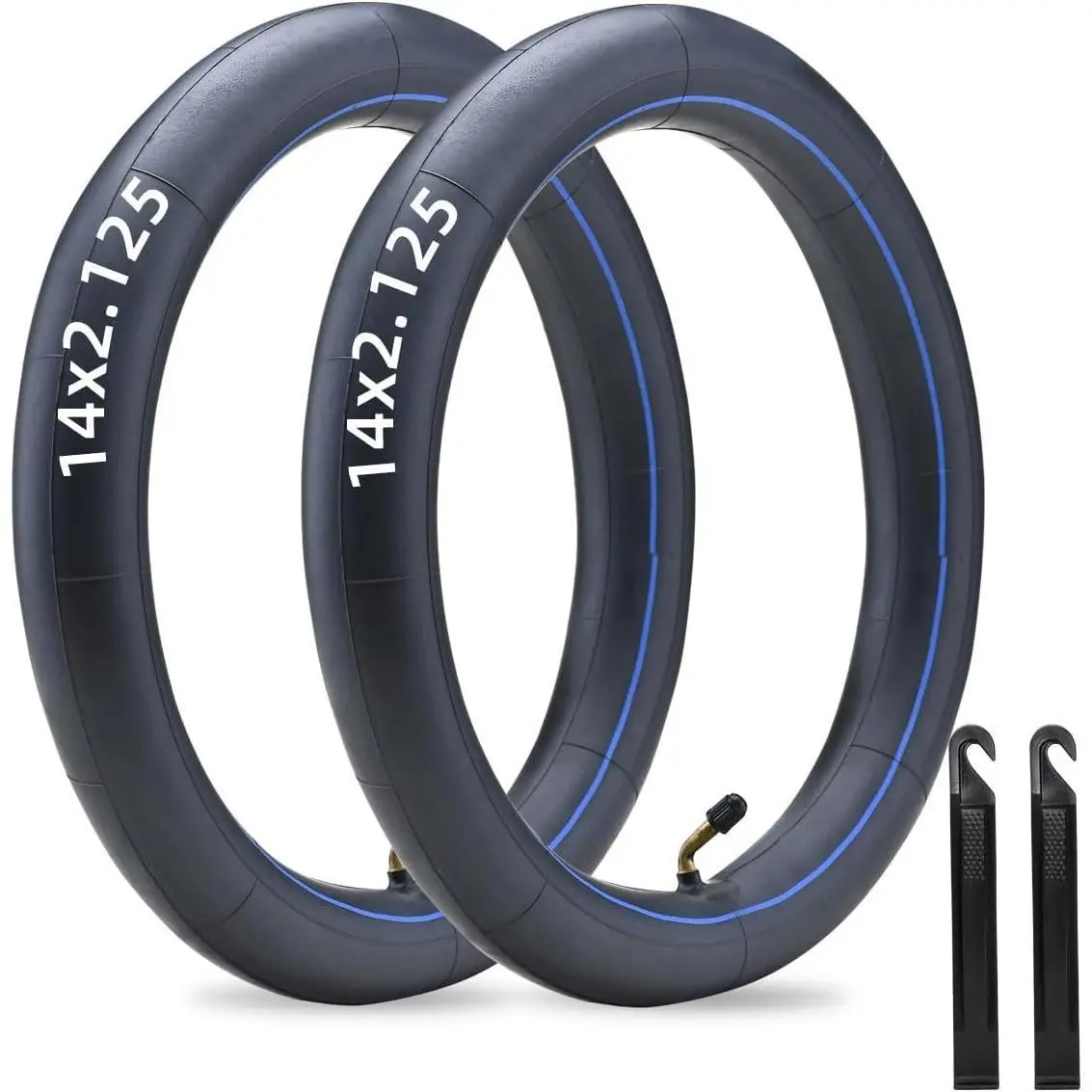 (2-Pack) 14x2.125 Heavier-Duty Rubber Walls Inner Tubes with CR202 Bent Valve Stem, Thicker and Heavier, for Electric Scooters, E-Bikes, Includes 2 Tire Levers for Easy Installation,father'sdaygifts,campingessentials,campinggear
