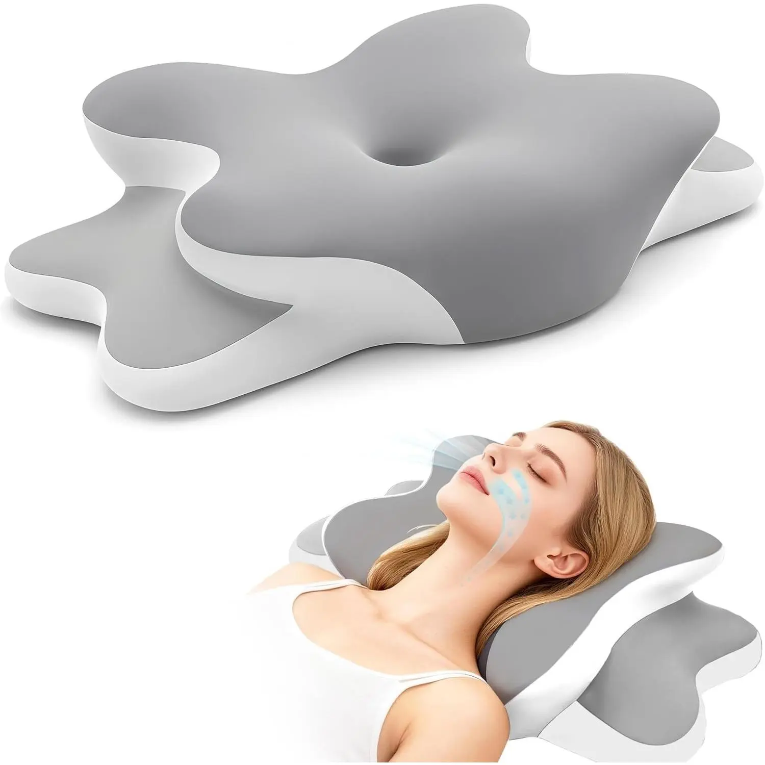 Orthopedic Cervical Memory Foam Pillow for Sleep Apnea, Neck Pain & Snoring Relief - Ergonomic Contour Support for Side, Back & Stomach Sleepers, Medium Firm, Grey, Queen Size 25"L x 15"W x 5.8"HGift