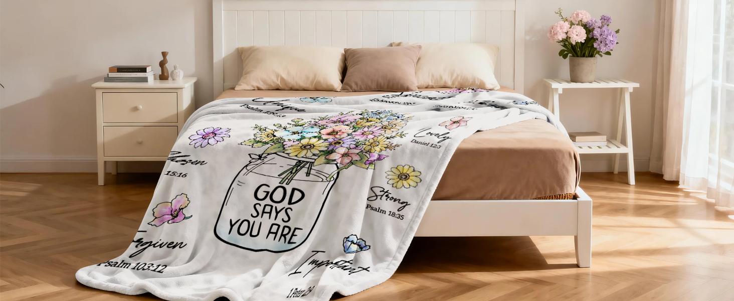 Christian Blanket with Flowers, Christian Gifts for Women, Birthday Gifts for Women, Spiritual Baptism Religious Gifts for Sister, Mom, Daughter, Teen Girls, Bestie, Soft Throw Blankets