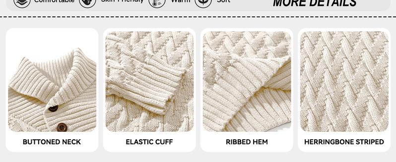 HYPESTFIT Men’s Cable-Knit Mock Neck Sweater – Buttoned Pullover for Fall & Winter