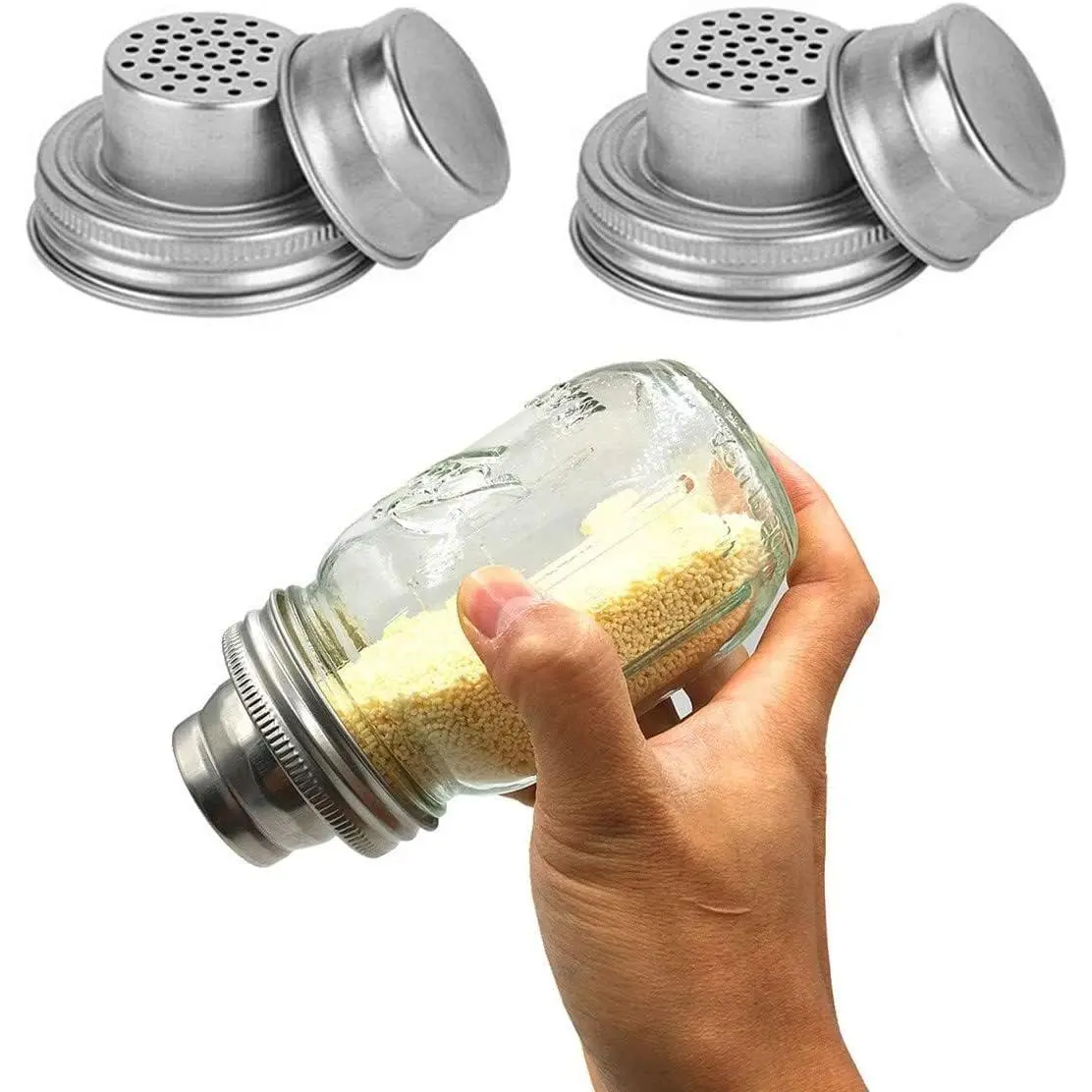 Mason Jar Shakers  2 Pack Metal 304 Stainless Steel with  Seals REGULAR MOUTH Shaker Lid for Mason Jars Canning Lid