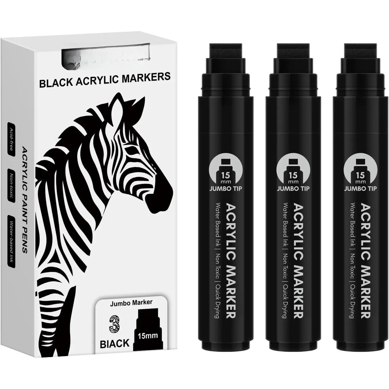 3 count Black  Permanent Markers: 15mm Wide Tip Thick   Pen Large Calligraphy Marker for Rock Painting, Poster, Sign, Canvas, Glass, , Ceramic