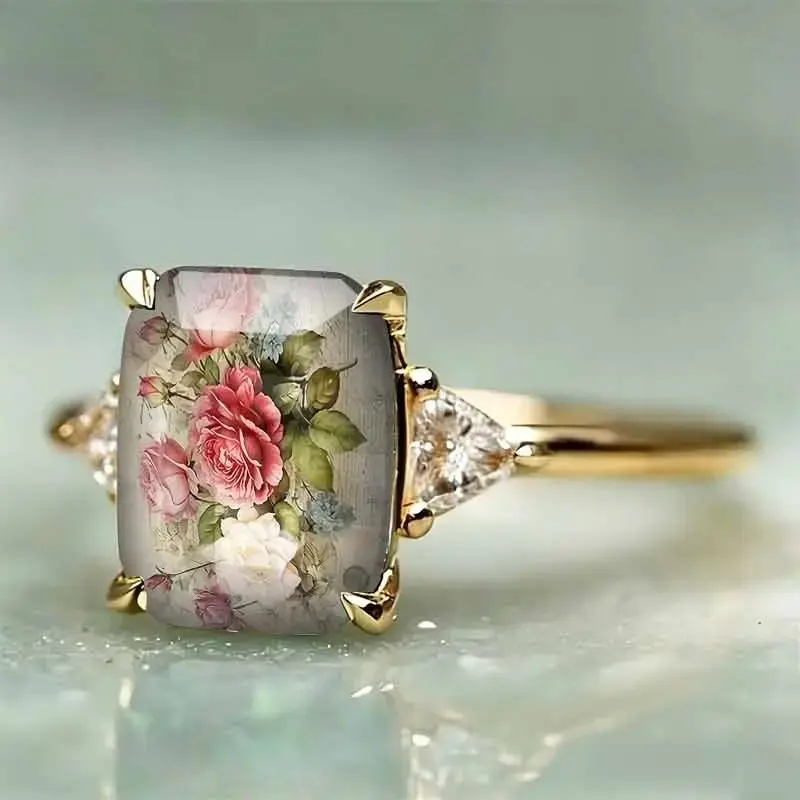 Floral Green Botanical Statement Ring For Women, Vintage‑Inspired Resin Jewelry, Adjustable Finger Ring With Nature‑Inspired Artistic Design, Fashion Accessory For Daily Wear Parties And Gifting Occasions