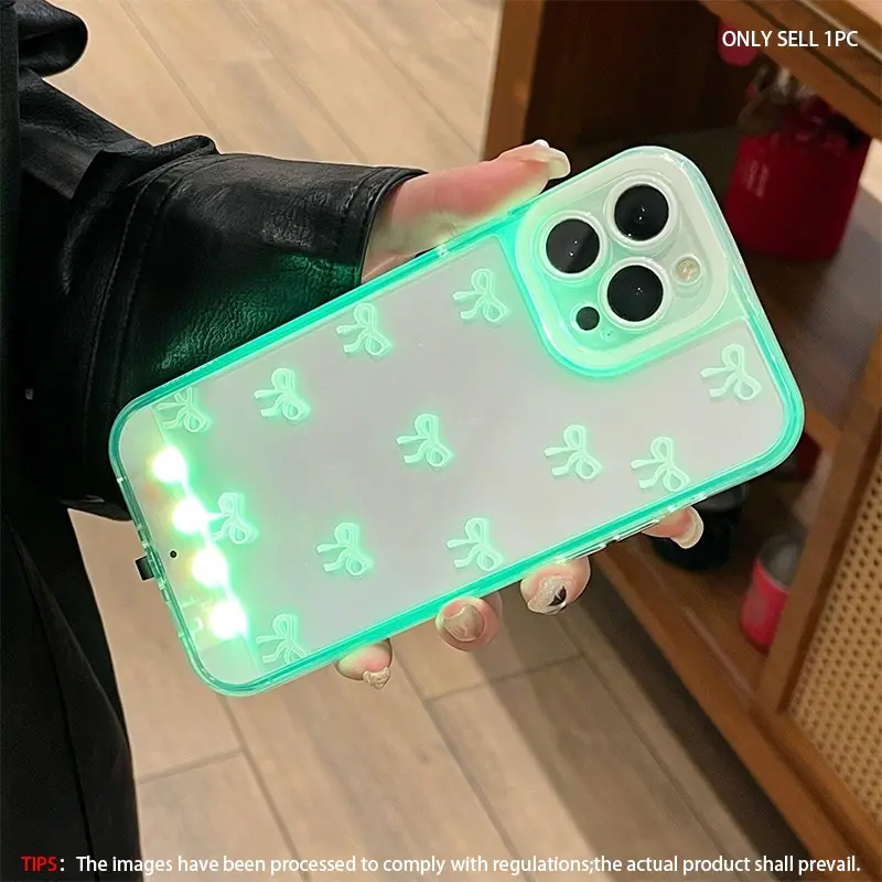 Vibrant LED Bowknot Shockproof Protective Phone Case Casing Cover, shock resistant cover, protective shell, Fits iPhone Models 11-17 Pro/max, Cool & Stylish Protection, Ideal for Everyday Use, Smartphone Accessories