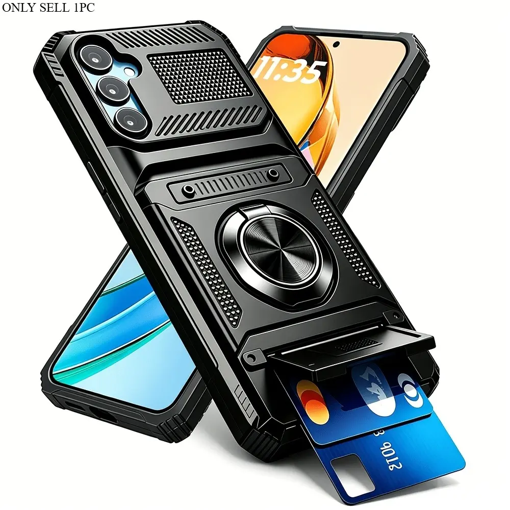 Phone Case - Anti-Fall Heavy Hard Case with Stand And Card Slot for Galaxy A17 A27 A37 A57 A16 A26 A36 A56 A15 A35 A55