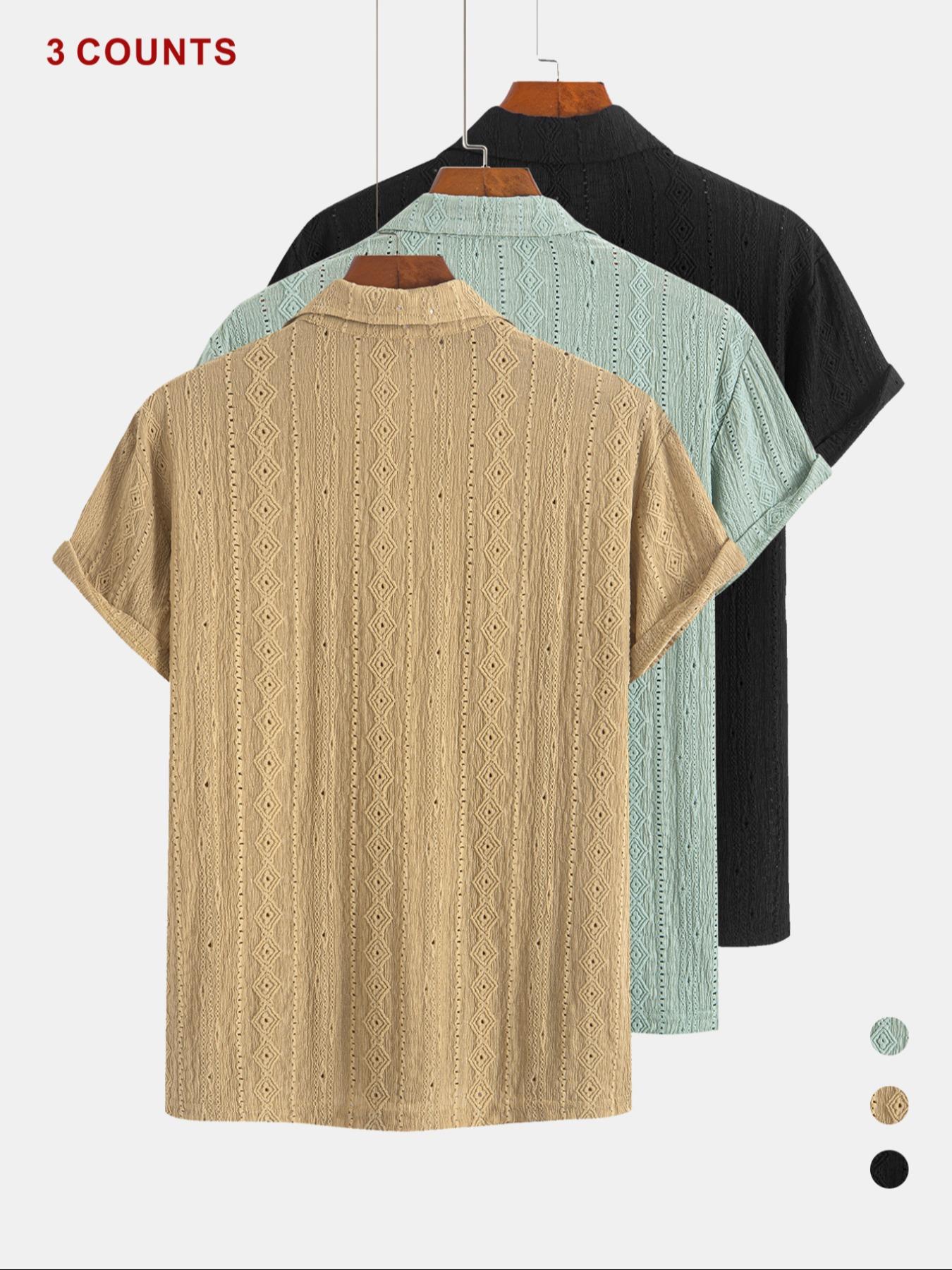 Men's Jacquard Polo Shirt Set, Regular Fit Casual Short Sleeve Top for Summer, Men's Clothes for Daily Wear