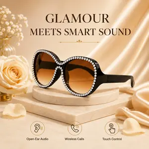 Rhinestone Bluetooth Smart Glasses for Women, Fashion Audio Sunglasses with Open-Ear Speakers, Built in Mic, Hands-Free Calls, Touch Control, Rechargeable and UV400 Protection