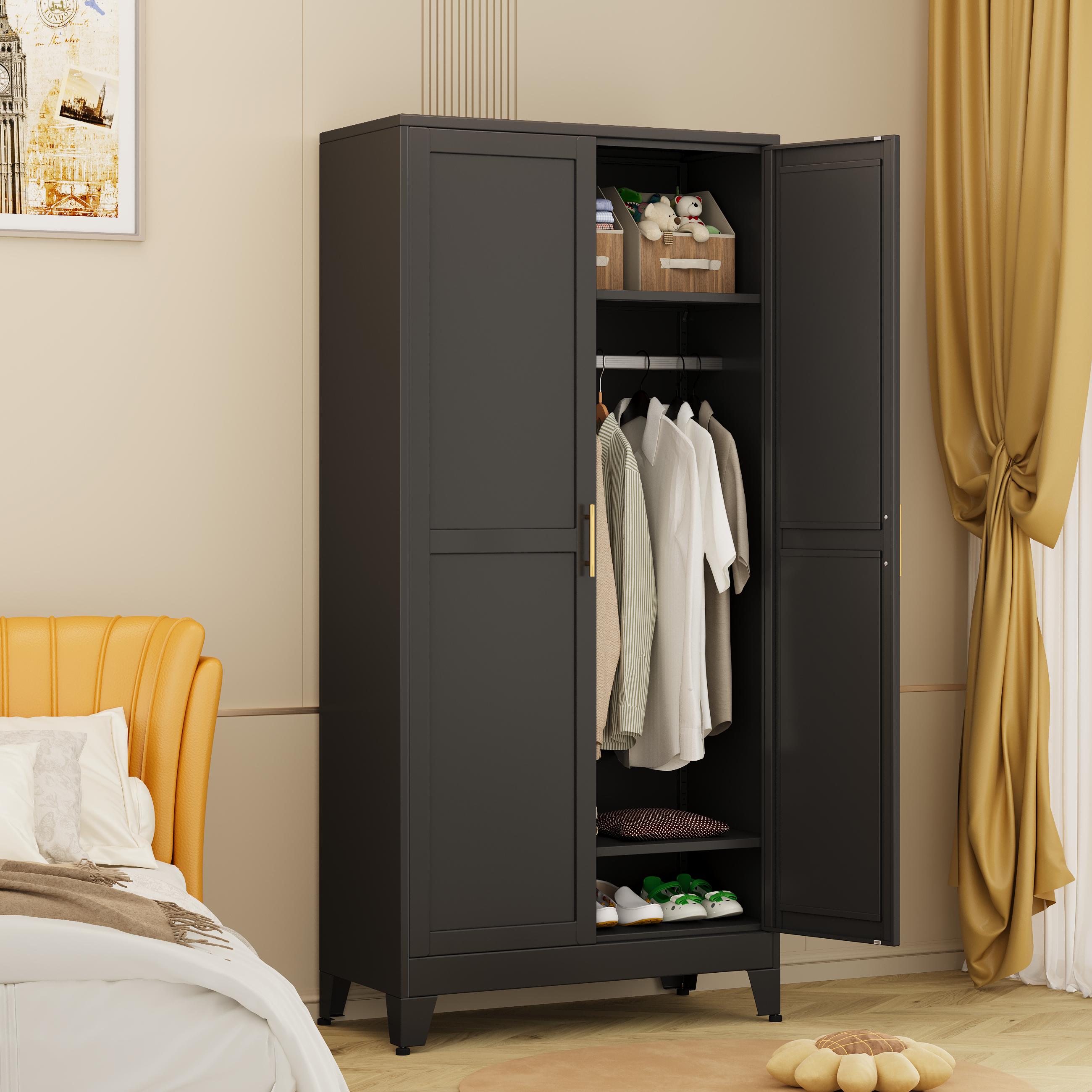 Metal Wardrobe Cabinet with Hanging Rod, 71" Metal Clothing Storage Cabinets with 2 Doors and Adjustable Shelves, White Armoire Wardrobe Closet for Bedroom, Laundry Room, Cloak Room mothersdaygift