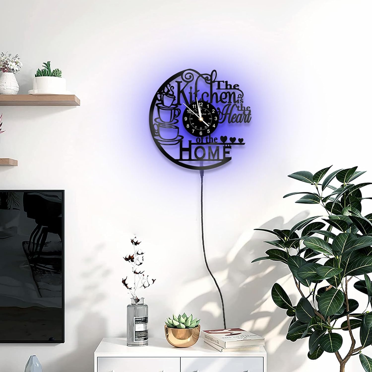 Kitchen Themed Wall Clock, 1 Count Battery Powered Wall Clock with LED Night Light, Led Wall Clocks, Decorative Wall Clock for Home Kitchen Coffee Shop (without Battery)