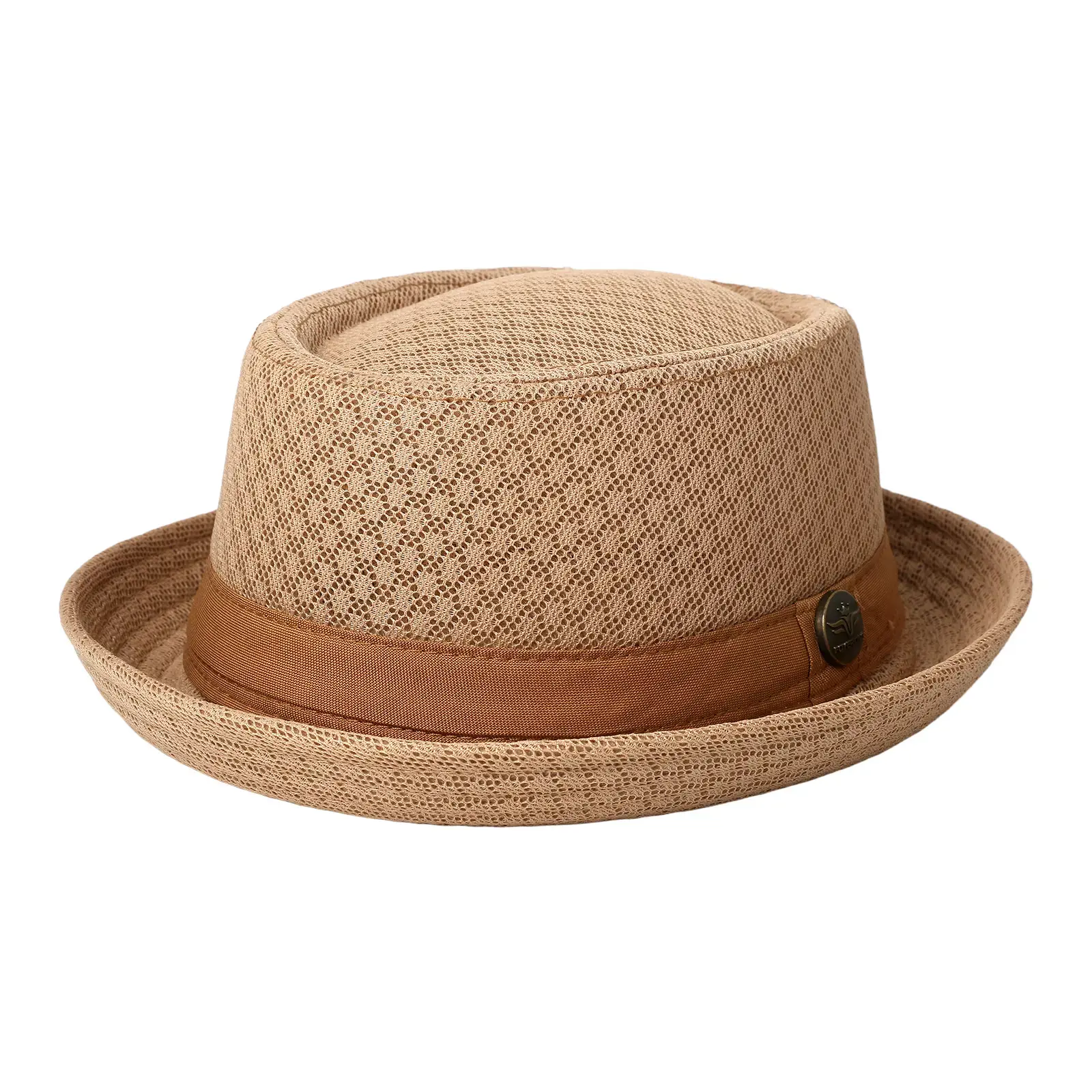 Men's Breathable Mesh Fedora Trilby Hat - Lightweight Acrylic Flat Top, Vintage Ribbon Band Sun Protection Headwear for Outdoor Beach Summer Use