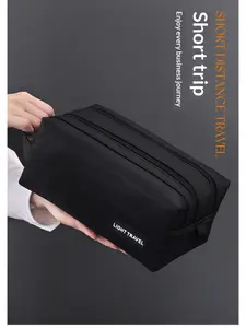 New Simple Dry-Wet Separated Dual Zipper Toiletry Bag, Large Capacity Travel Bag for Men, Portable Handheld Bathroom Organizer