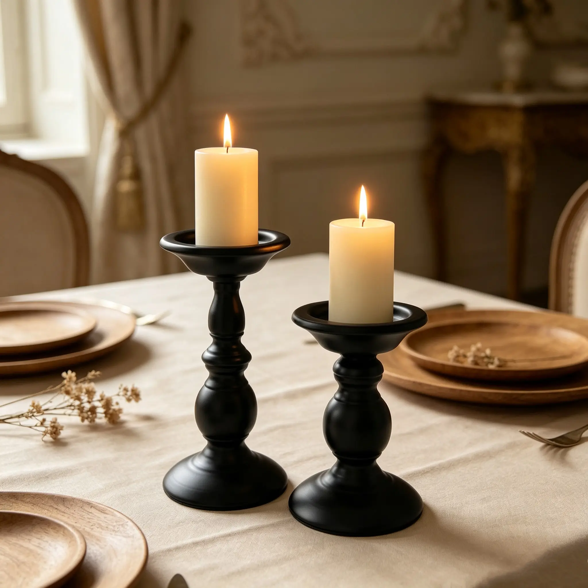 2-Pack Matte Vintage Candle Holders, Retro Metal Candle Stands, Home Decor, Holiday, Wedding, Halloween, Christmas Decorations, Candlestick Holders