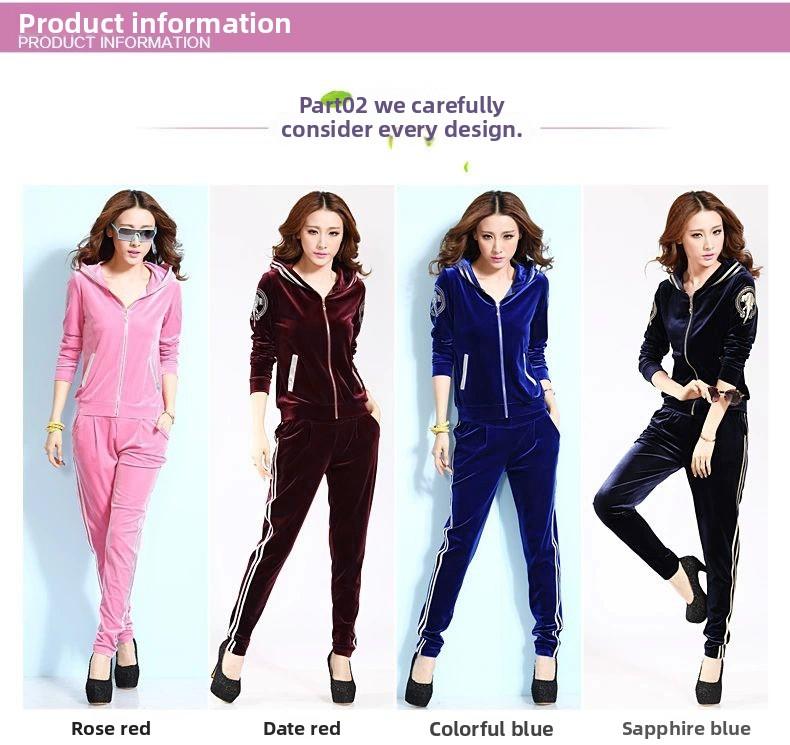 Must-Have 2026 Women's Velvet Tracksuit - Hooded Elephant Embroidered 2 Piece Sportswear Set