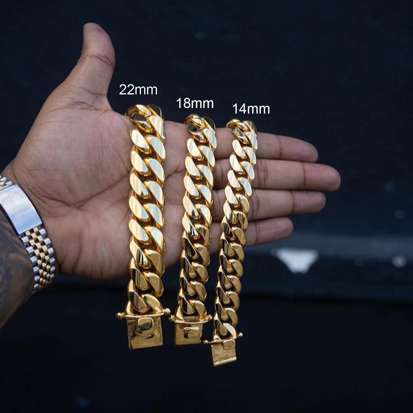 14K/18K/24K Gold Vacuum Plated Stainless Steel Chain & Copper Deployment Clasp Miami Cuban Link Chain Italy Mexico & Micro Inspired Unisex Hip Hop 8-22mm Bracelet for Men & Women Jewelry,Daily Wear,Casual Fashion,Gift Idea,Chicano Style,Weighty Feel