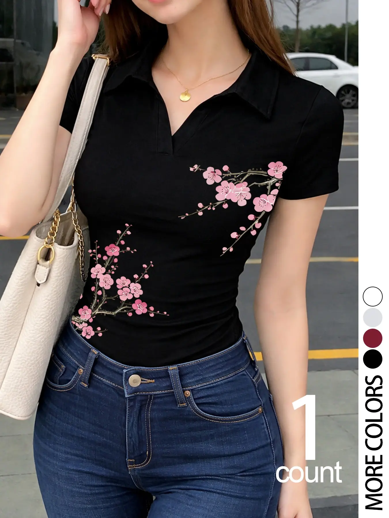 Women's Casual Slim Fit Polo Neck Short Sleeve Top, Comfortable Soft Fabric, Ideal for Outdoor Activities & Social Events