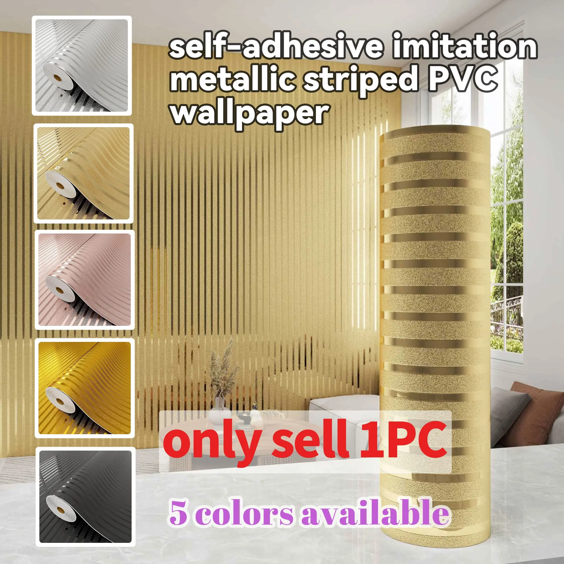 One roll of self-adhesive, metallic-textured striped grid wallpaper. Easy to install (tear and stick), wear-resistant and easy to clean. 15.7 inches x 118.1 inches. Suitable for beautifying and renovating walls in bedrooms, living rooms, bathrooms, etc.