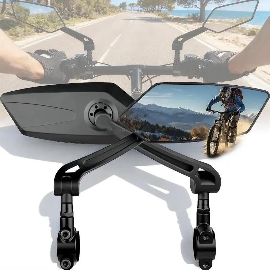 2Pcs Handlebar Bike Mirrors – 360° Adjustable E Bike Side Mirrors with Scratch Resistant Glass, Rear View Mirrors for Bicycle, Electric Bike & Scooter Handlebars