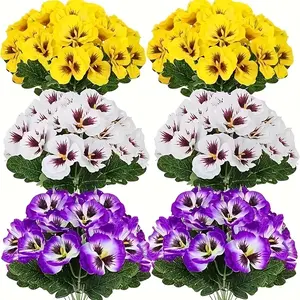 6 Bunches Realistic Artificial Pansy Flowers, Weather-Resistant Plastic Blooms, Indoor/Outdoor Low-Maintenance Home & Garden Decor, White/Purple/Yellow Vibrant Long-Lasting Blooms, No Container Needed