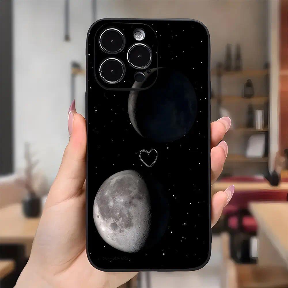 Compatible with iPhone 16 15 Pro Max Plus 14 13 12 11 X XR Moon Heart Starry Night Aesthetic  Pattern Rugged Durable shockproof Anti-Scratch soft Silicone case