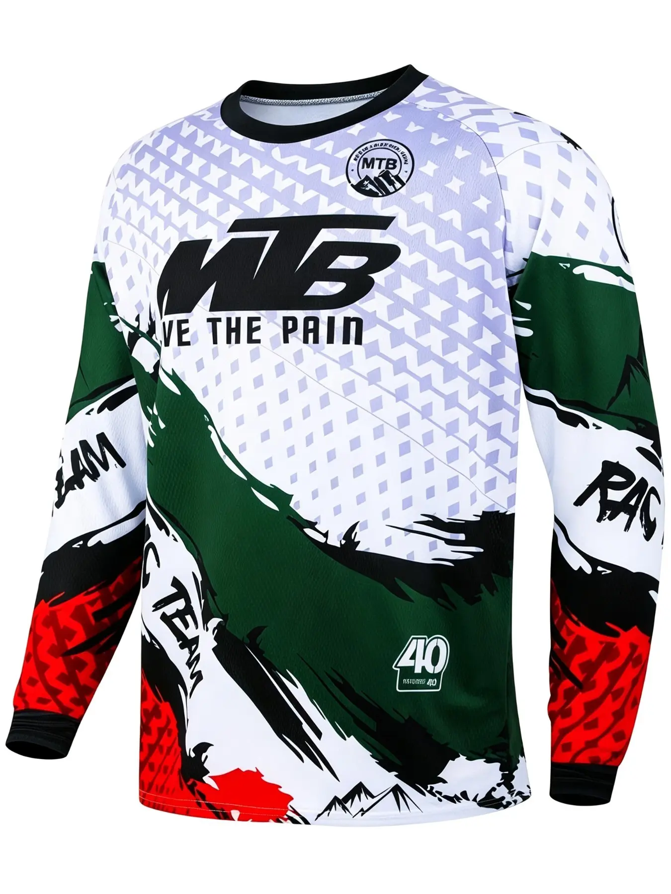Men's MTB Mountain Bike Themed Color Block Print Crew Neck Long Sleeve T-shirt, Quick-drying Breathable Top for Off-road Cycling Outdoor Sports