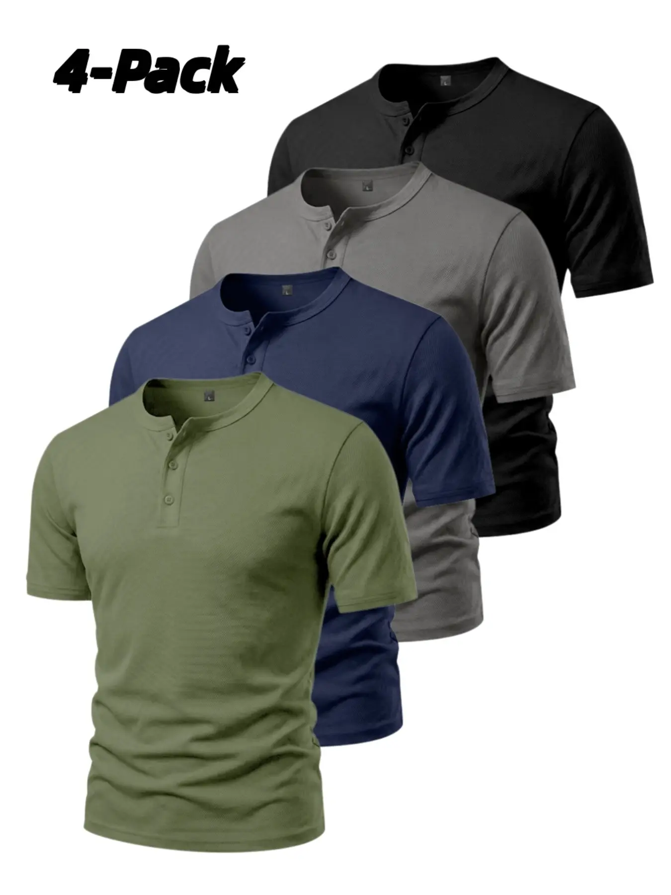 4-Pack Men's Henley Short Sleeve T-Shirts, Solid Color Casual Versatile Top, Mesh Breathable Sport & Leisure Shirt