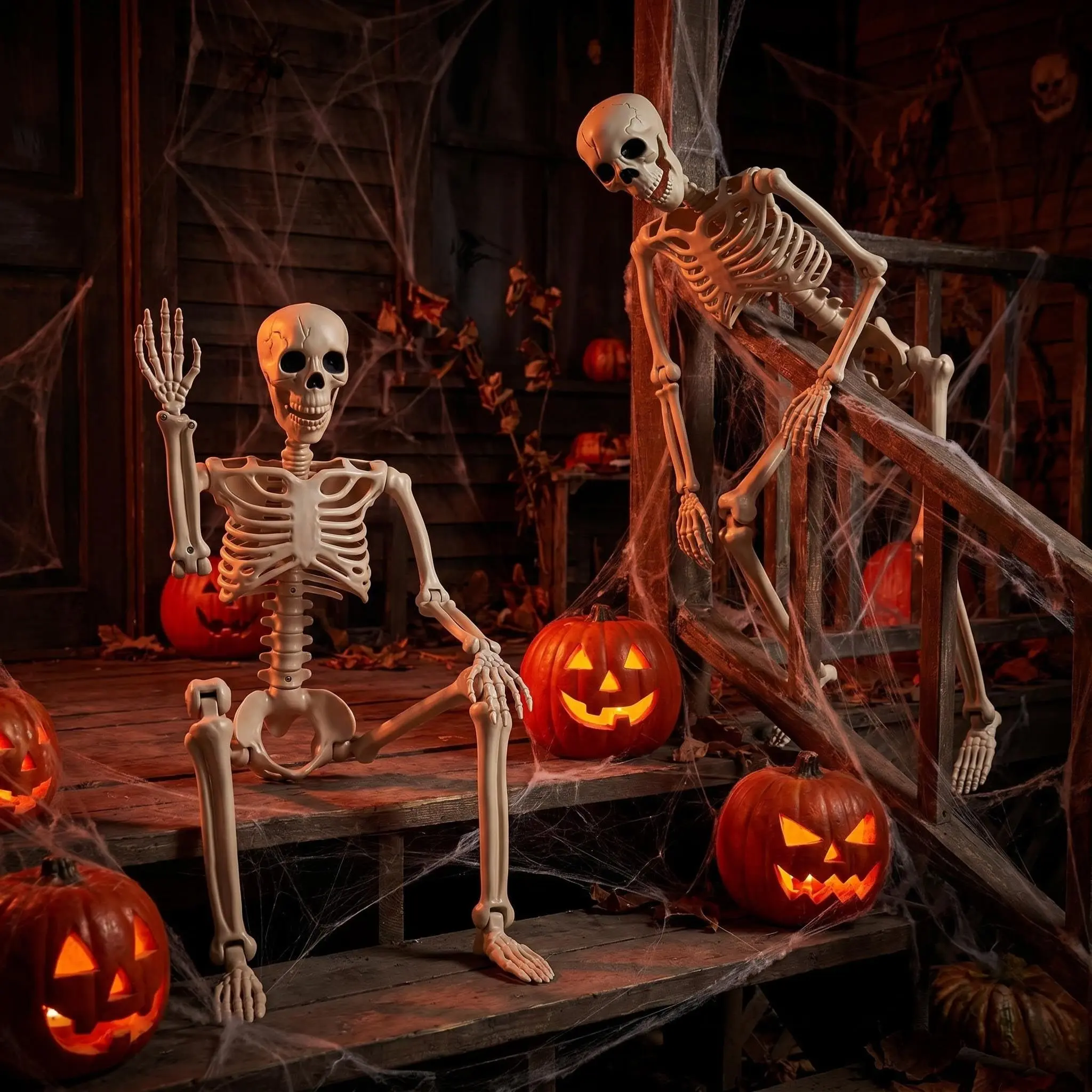 1pc Halloween Life Size Skeleton Full Body Posable Plastic Skeleton with 8 Movable Joints,Realistic Human Skeleton Prop for Yard Patio Lawn Garden,Outdoor Decorations,Haunted House Spooky Party Decor