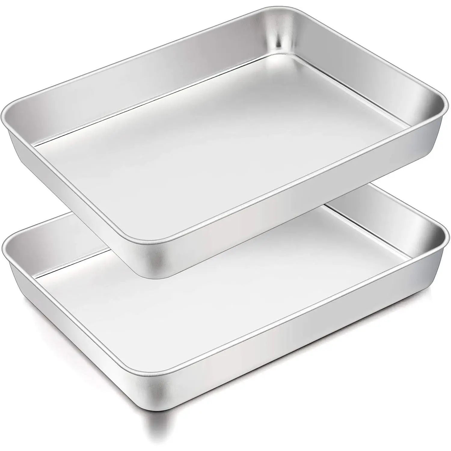 9.8”x12.5” Baking Pan, Stainless Steel Cake Brownie Pan for Oven | Rectangular Baking Pan for Lasagna Casseroles Bars, Christmas Birthday Party, Healthy & Even Heat, Dishwasher Safe- 2PCS
