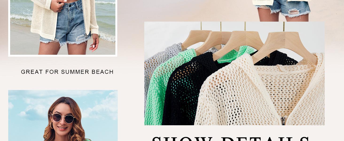 Saodimallsu Women's Crochet Lightweight Cardigan Zip Up Hooded Long Sleeve Knit Sweater Mesh Beach Swim Cover Up for Summer SpringStatements Swimsuit Coverup Saodimallsu Women's Crochet Lightweight Cardigan Zip Up Hooded Long Sleeve Knit Sweater Mesh Beach Swim Cover Up for Summer SpringStatements Swimsuit Coverup