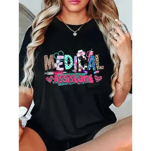 100%Unisex CMA Medical Assistant Nurse Leopard Stethoscope Women Men T-Shirt,Casual Summer T-Shirt with Crew Neck,viral graphic tees