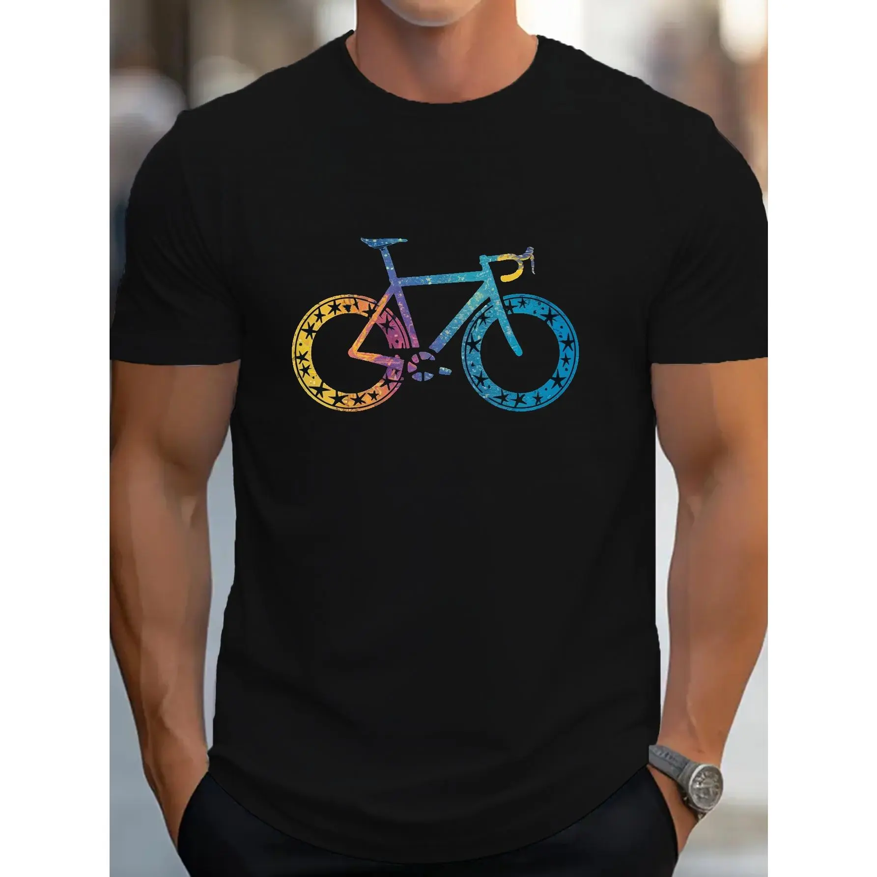 Men'S Bicycle T-Shirt Featuring a Vibrant Bike Graphic Print - Short-Sleeve Crew Neck Men'S Graphic Tee, Comfortable Print T-Shirt for Men