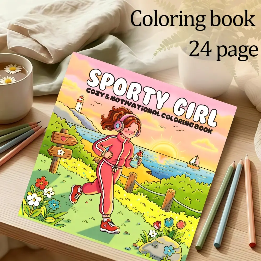 Sporty Girl Coloring Book, 24 Original Designs, 7.9in X 7.9in, Thick Paper, Perfect Gift for Christmas, New Year, Back-To-School, Parties