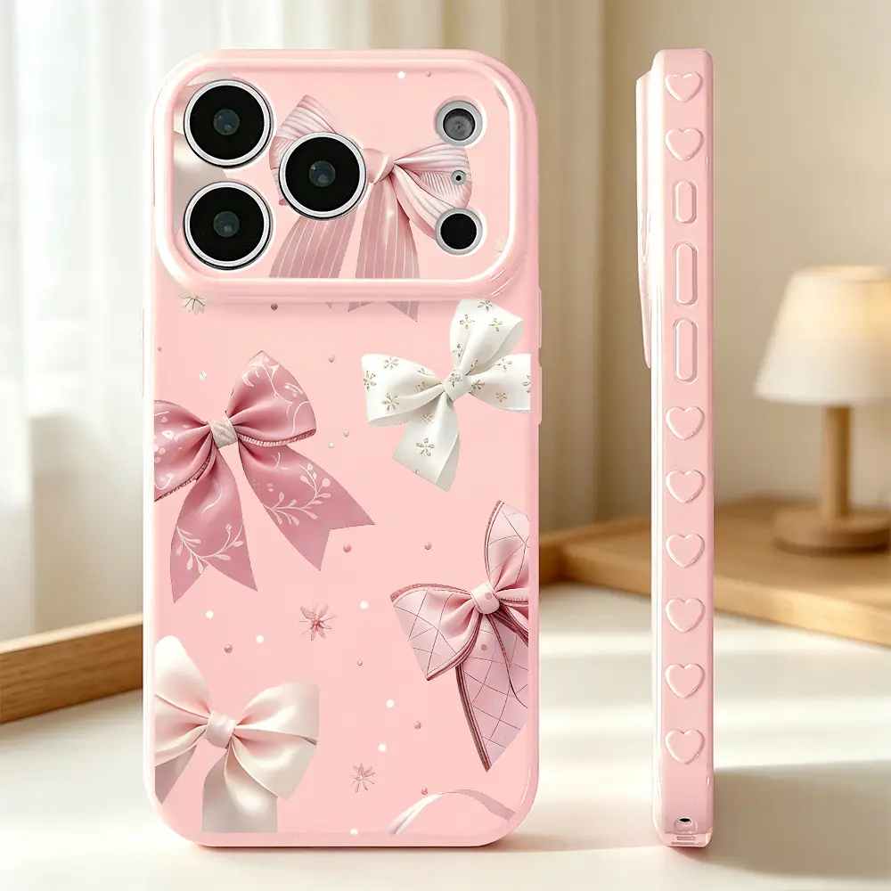 Pink Ribbon Bow Phone Case，for iPhone 17 Pro Max 17 Air 17Pro 16 15 14 13 12 11 Pro Max，Gift for Girls，Satin Bow Pattern，Soft Pink Decorative Ribbon Design，Cute Feminine Aesthetic，Sweet Bow Knot Art Theme，Stylish Ribbon Present Idea