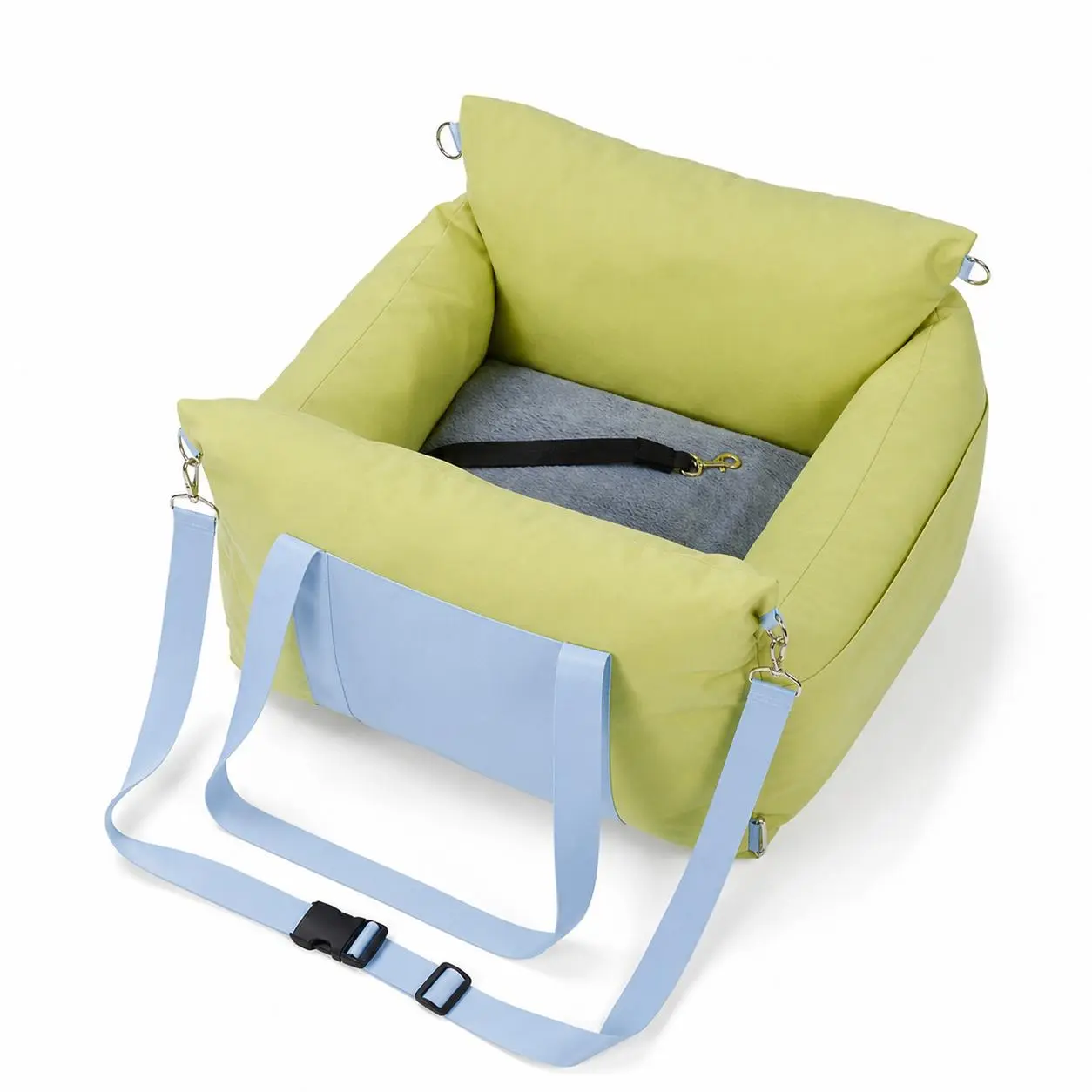 Small Dog Car Seat & Travel Bed for Dogs Up to 15 lbs, Waterproof Puppy Booster Seat with Adjustable Seat Straps, Built-In Pet Tether and Storage Pockets, Portable Soft-Sided Car Travel Carrier for Small Dogs
