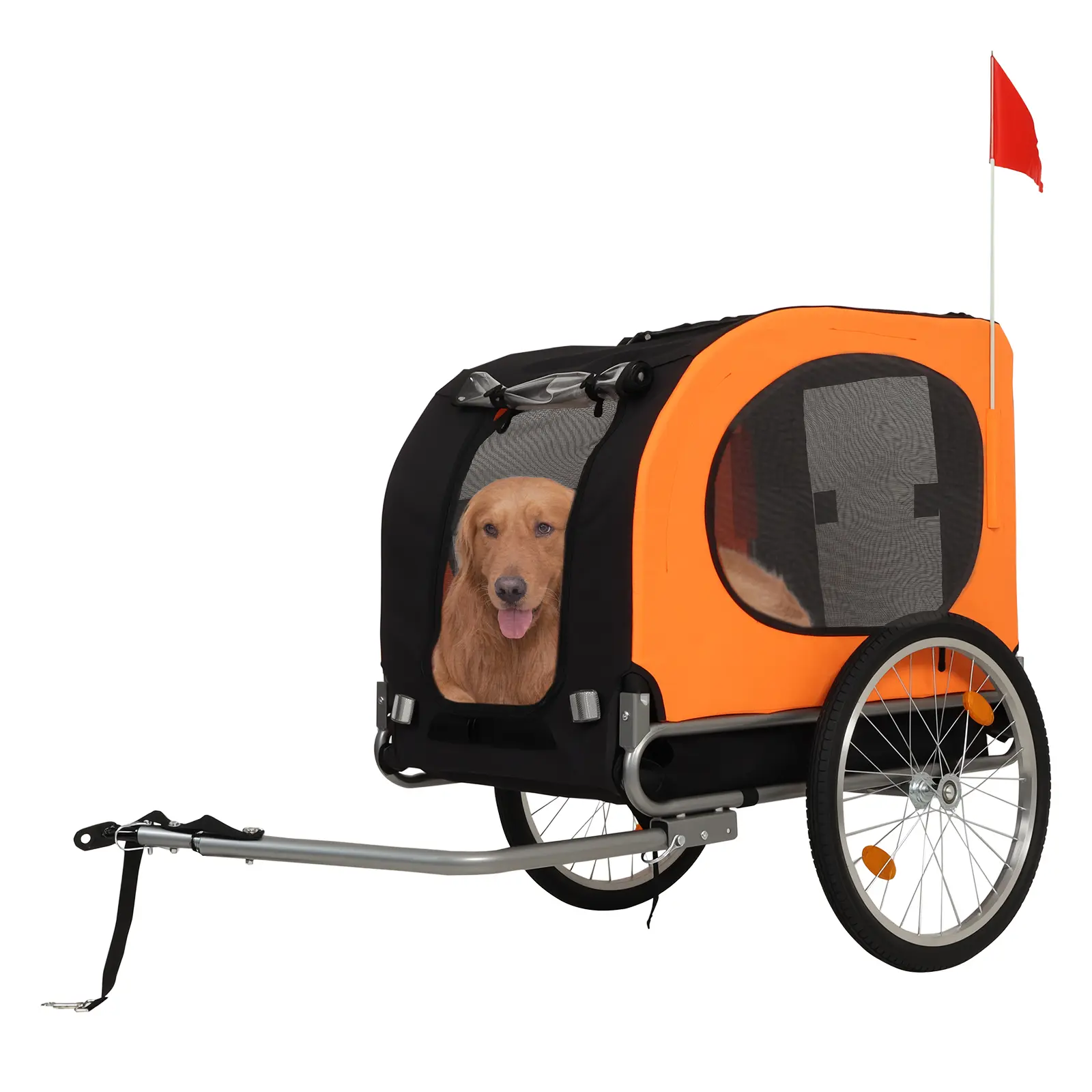 Heavy Duty Folding Dog Bike Trailer – 88 lbs Capacity Collapsible Pet Bike Carrier – Quick Release Wheels, Global Coupler, Waterproof 600D Oxford Cover, Mesh Windows – Fits 22"–28" Bikes, Orange/Grey
