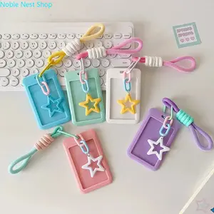 Cute Star Retractable ID Badge Holder, Custom Wrist Lanyard Keychain Charm for Students Outdoor Hiking