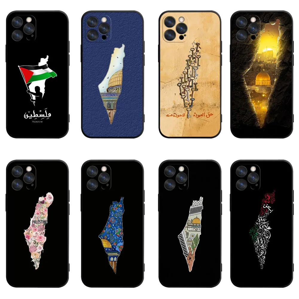 Minimal Palestine Map & Symbol Graphic Eco-Friendly Liquid Silicone Smartphone Cover - Universal Fit Casing with Protection for iPhone 17 Pro Max,16,15,14,13,12,11 Mobile Phone Accessories