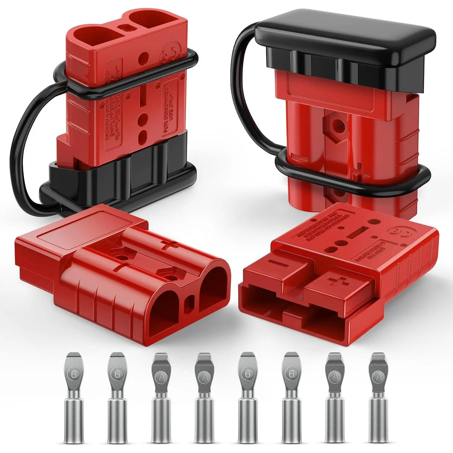 Nilight 50AMP 6AWG Anderson Connector Kit, 4-Pack Red Fireproof Flame-Retardant PC Rust-Proof Silver-Plated Copper Terminals with Polarity Markings, 12V-36V Battery Quick Disconnect Harness for Marine ATV