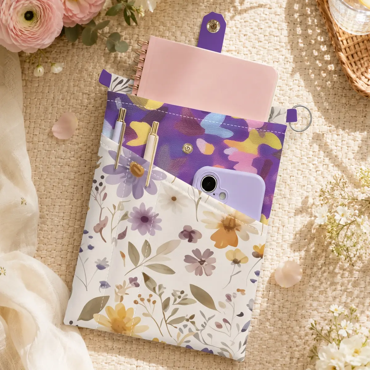 1pc Polyester fiber Book Cover Watercolor Wildflower Theme. Suitable for storing pens, A5 sized books, and notebooks. Ideal for organizing books and office supplies. A great Christmas, or birthday gift for book lovers. Home decor.
