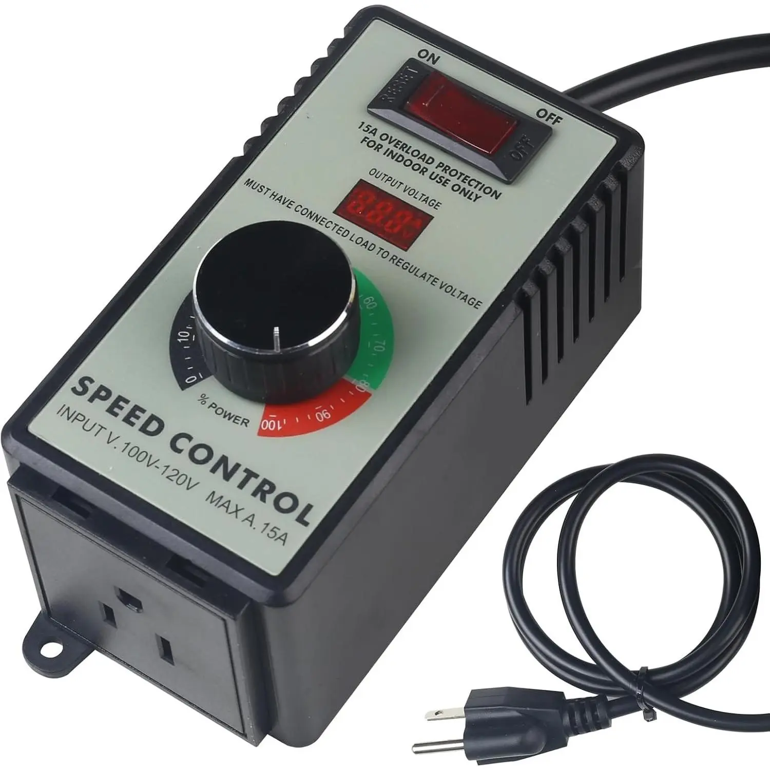 Versatile AC Motor Speed Controller 100V-120V 15A Max Electric Fan Speed Regulator with Overload Protection, Electronic Voltage Regulation and Voltage LED Display